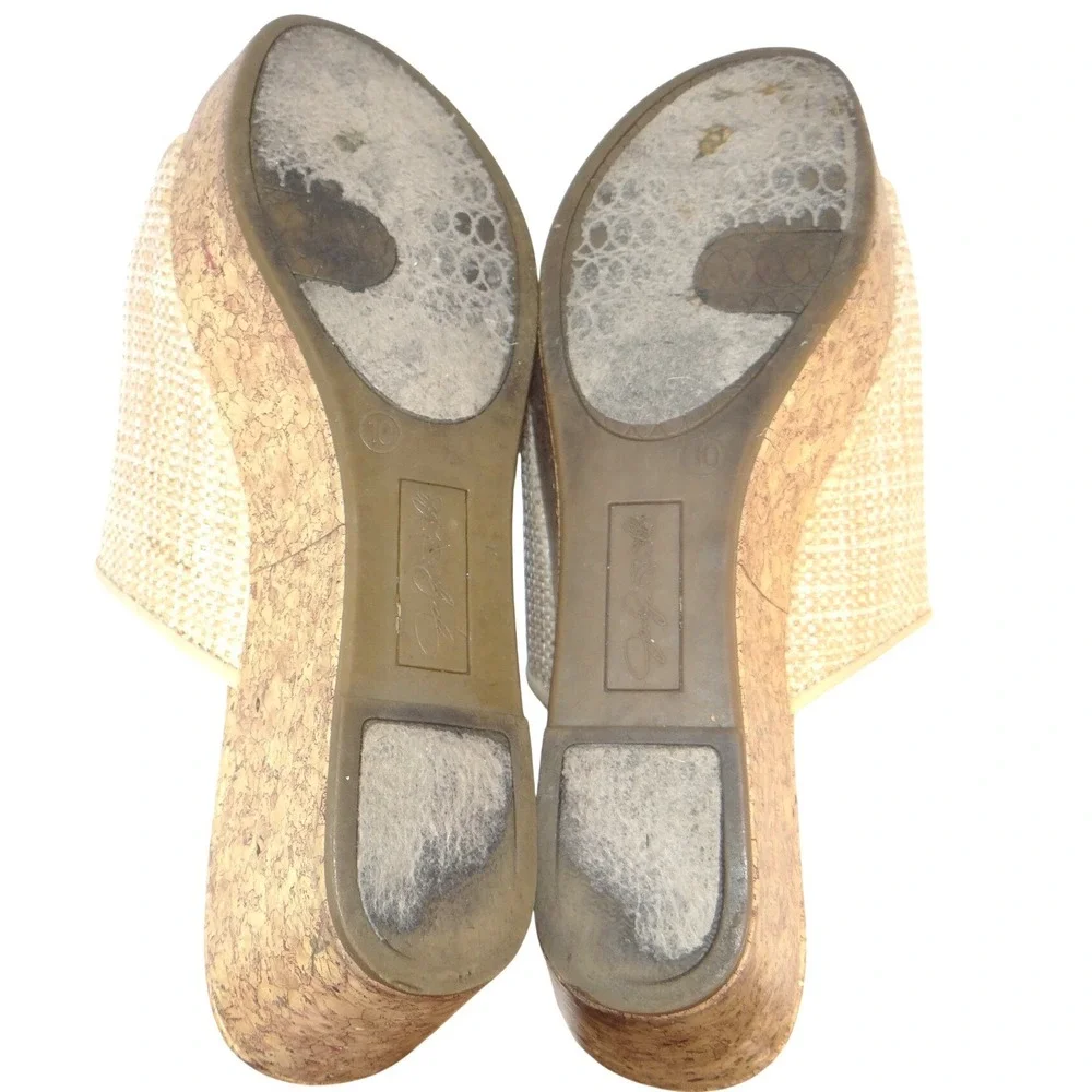 Jaclyn‎ Smith Adina Natural Wedge Sandals Floral Cork Platform Beige Womens 10M